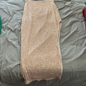 Two piece long skirt and top in gold